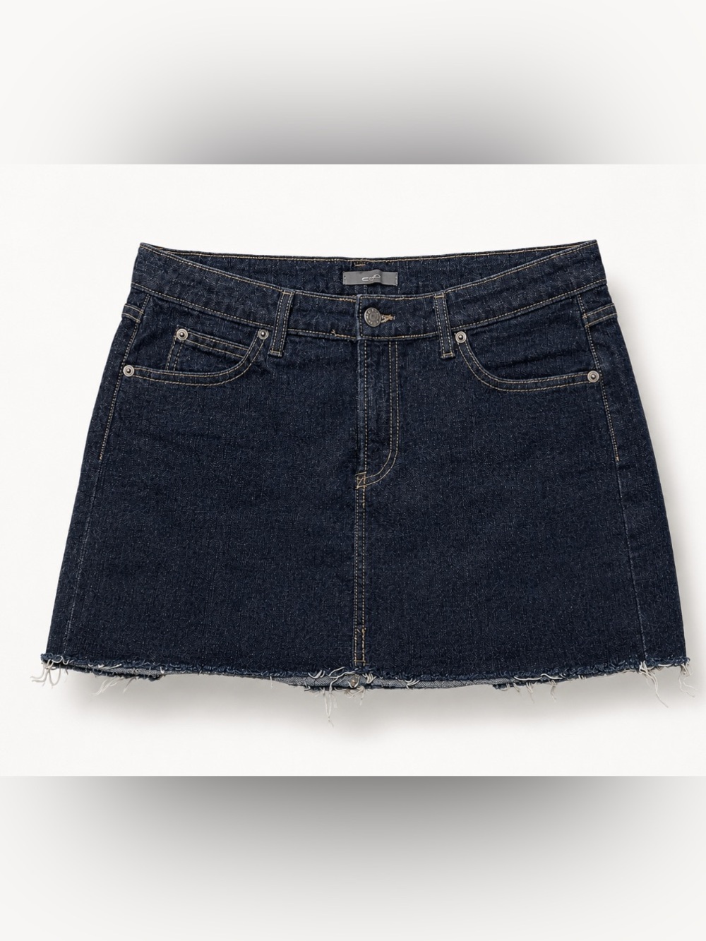 Y2K Dark Wash Denim Mini Skirt USA Made Raw Hem Stretch Size 11 Juniors